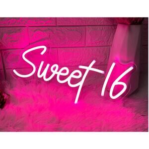 Sweet 16 neon birthday sign hot pink luminous USB plug in corded party decor